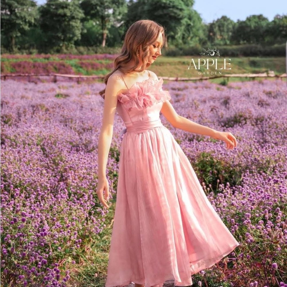 Pink Midi Dress with Ruffles